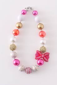 Pink Bow Chunky Bubble Necklace