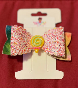Tie Dye and Glitter Lollipop Hair Bow