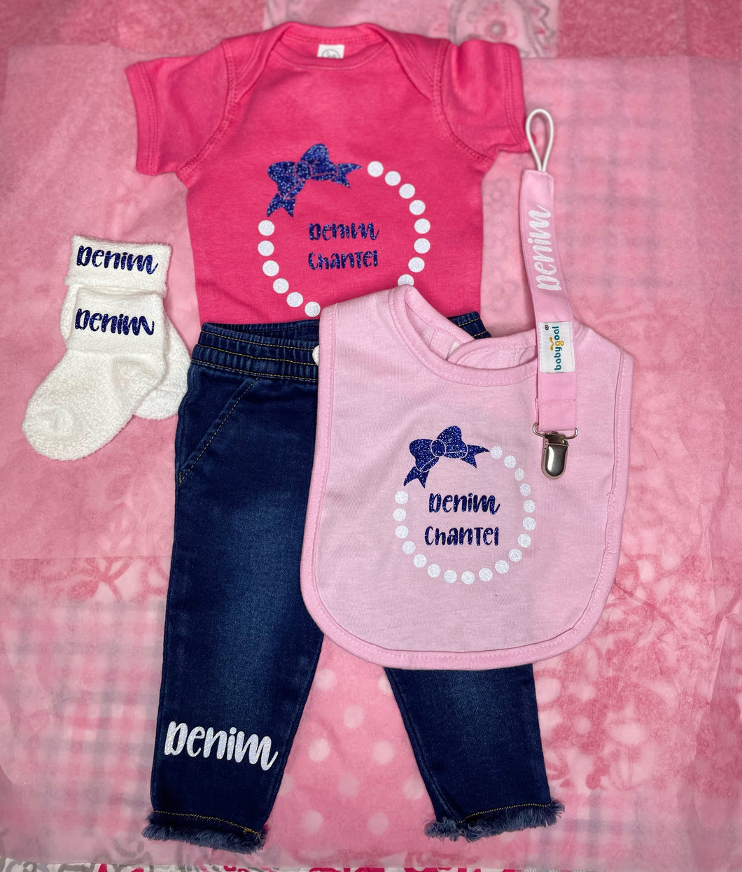 Personalized Pearls and Bow With Name Baby Outfit